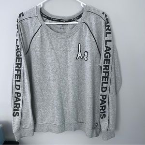 KARL LAGERFELD PARIS gray Logo Patch Raglan-Sleeve Pullover large